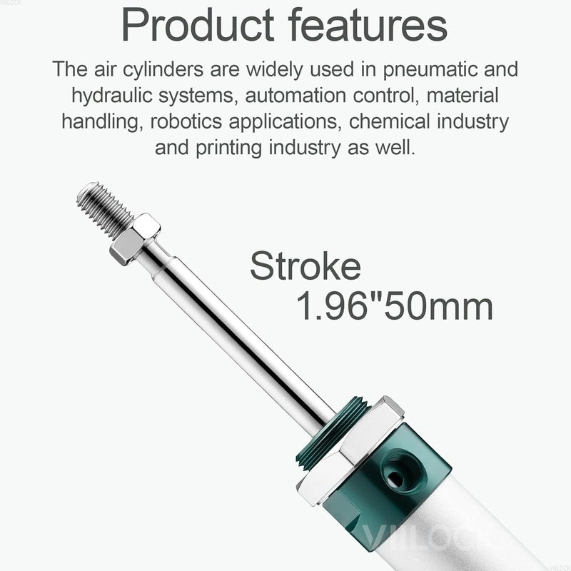 VIILOCK Pneumatic Air Cylinder 20mm Bore 50mm Stroke, Mini Air Cylinder Single Rod Double Action MAL 20 X 50 - Image 3
